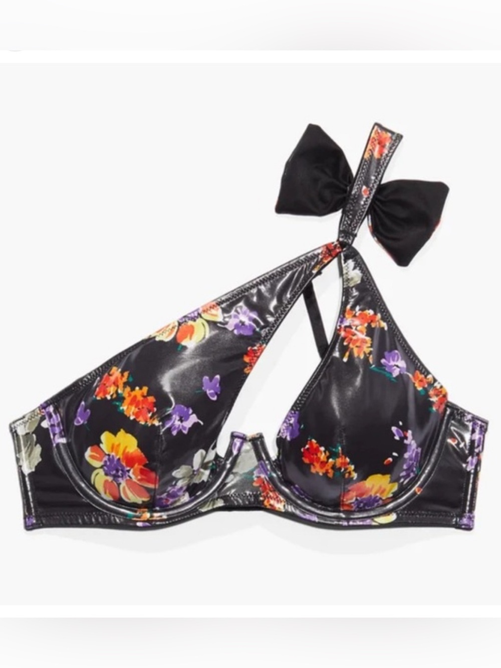 Savage X Fenty 34C Night Blooms Statement Top Bra Floral Bow Black Purple Glam